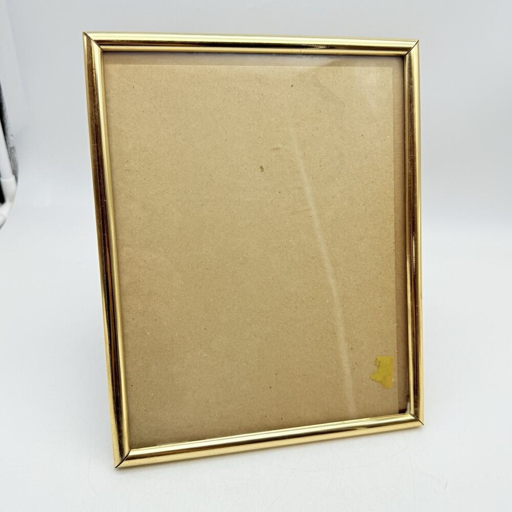 Vintage Brass Gold Tone Metal 8” X 10” Picture Single Photo Frame Plain Trim